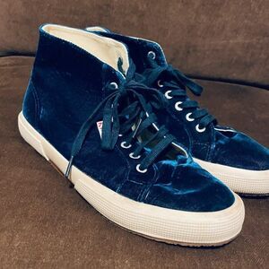Rare Blue Velvet Dahlia Superga high tops womens 39.5 EUR 8.5 US, 7 US Mens